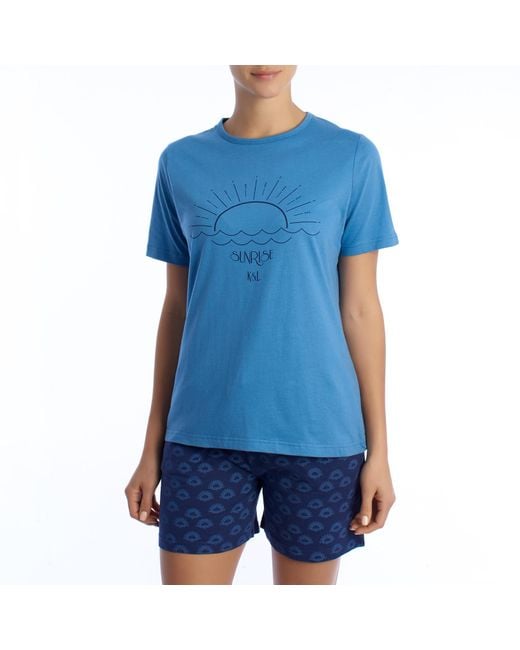Kisses&Love Blue Summer Pajamas 100% Cotton Kl40000 Short-Sleeved T-Shirt And Shorts, Spring-Summer
