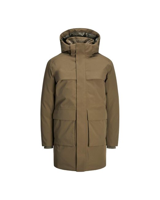 Jack & Jones Green And Wave Hooded Relaxed Fit Parka Coat for men