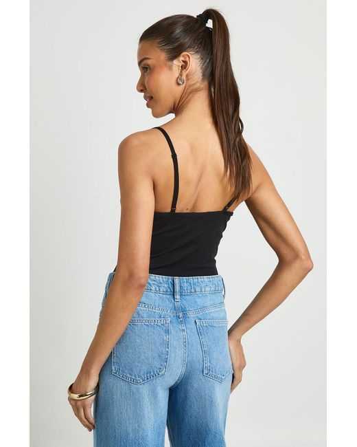 Boohoo Blue Tall Peached Sculpt Strappy Sleeveless Bodysuit With Removable Padding