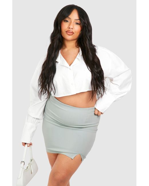 Boohoo Gray Plus Bengaline Split Front Mini Skirt