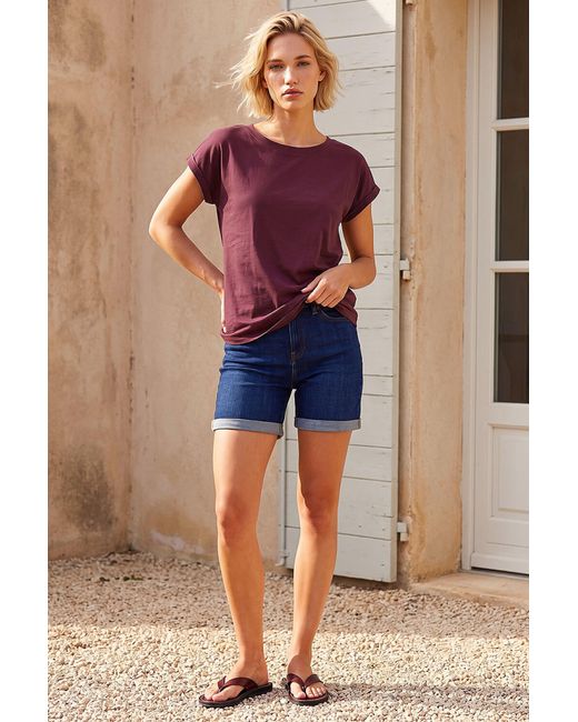 Roman Purple Plain Stretch Cotton Jersey T-Shirt