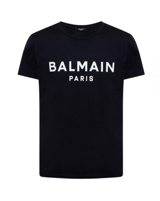 Balmain Black Paris Print Logo T-Shirt Cotton for men