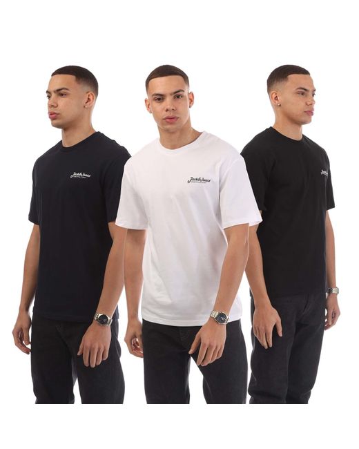 Jack & Jones Black 3 Pack Beau Footprint T-Shirts for men