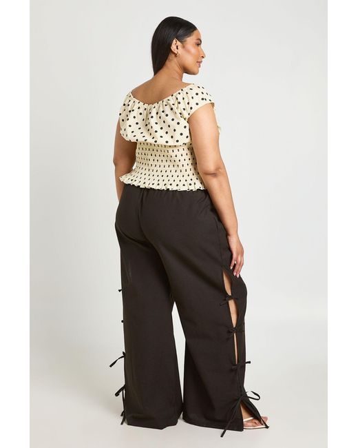 Boohoo Black Plus Linen Look Tie Side Wide Leg Trouser