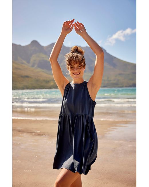 Mountain Warehouse Blue Jersey Short Dress With Gathered Waist Cotton Summer Beach Outfit