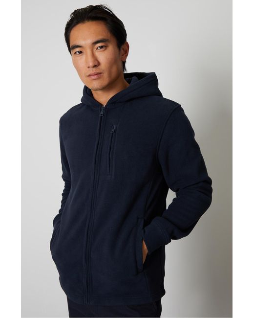 Threadbare Blue 'Rueben' Micro Fleece Zip Through Hoodie for men