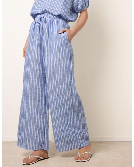 Blue Vanilla Blue Tie Waist Stripe Wide Leg Trousers