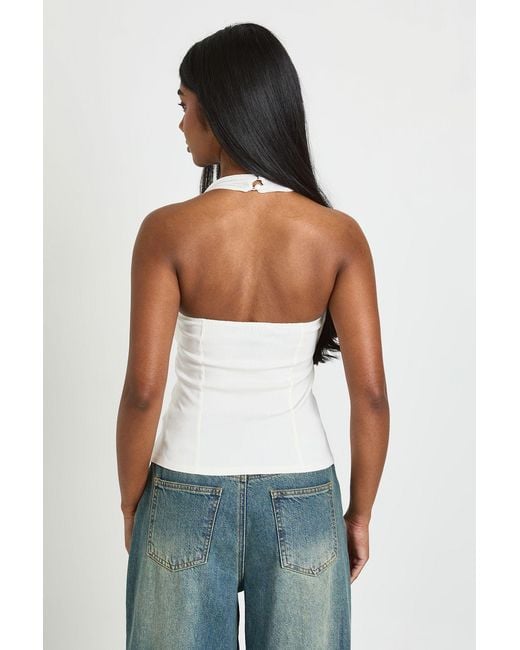 Boohoo White Mesh Halterneck Bengaline Top