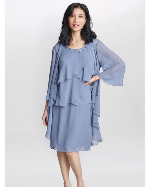 Gina Bacconi Blue Lois Jacket Dress With Tiered Bodice