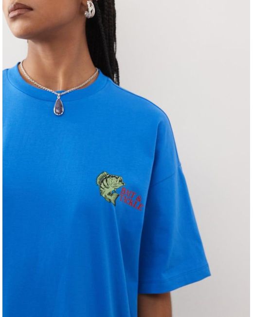 Collusion Blue Fish Print Graphic T Shirt