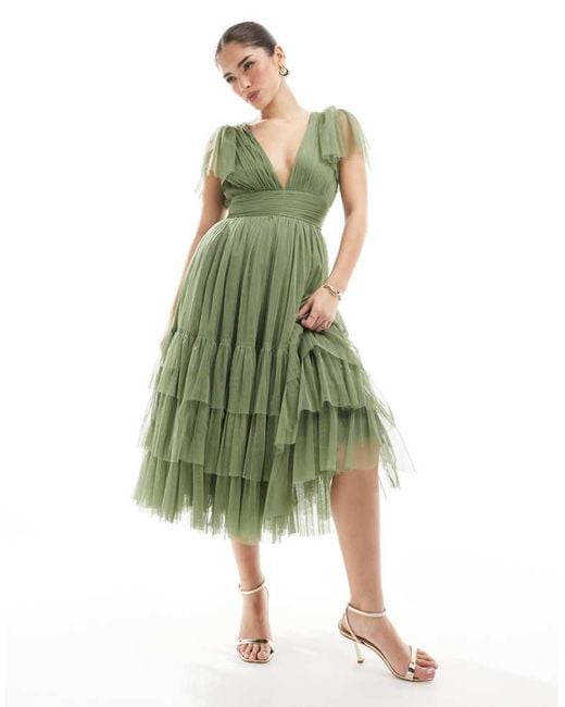 LACE & BEADS Green Bridesmaid Madison Midi Dress
