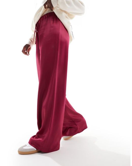 ASOS Red Satin Wide Leg Trouser