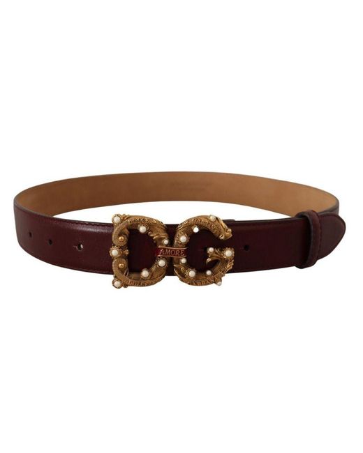 Dolce & Gabbana Brown Amore Leather Belt With Vintage-brass Logo Buckle