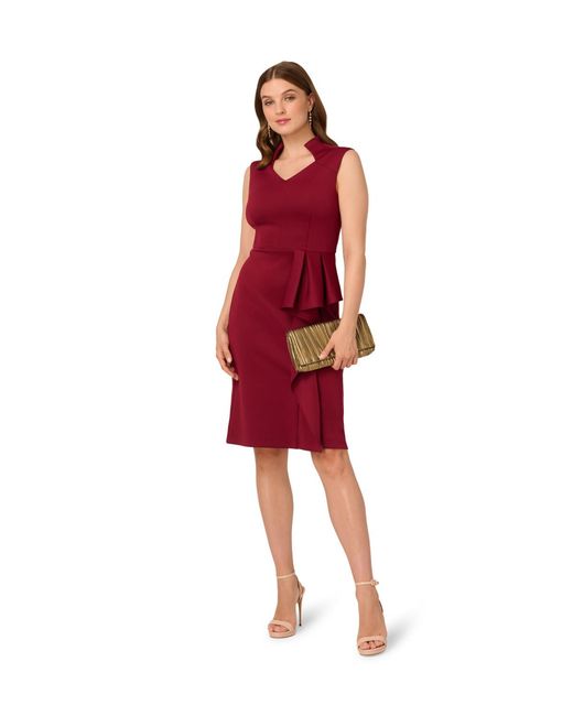 Adrianna Papell Red Ruffle Scuba Midi Dress