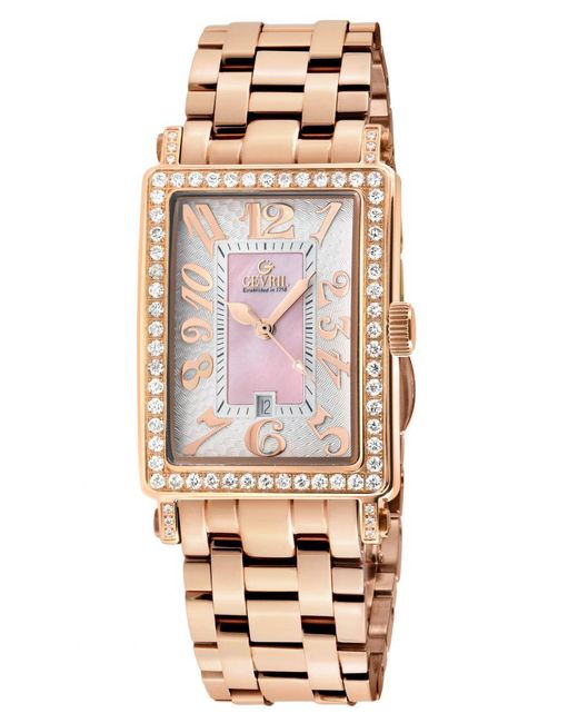 Gevril Natural Ave Of Americas Mini Swiss Quartz Diamond Case, Mop Dial Watch