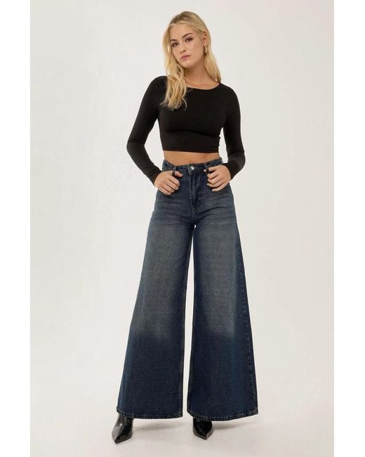 Hiccup Blue Washed Effect Wide Leg Denim Jeans