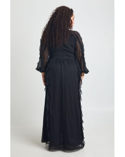 Boohoo Blue Plus Chiffon Long Sleeve Ruffle Maxi Dress
