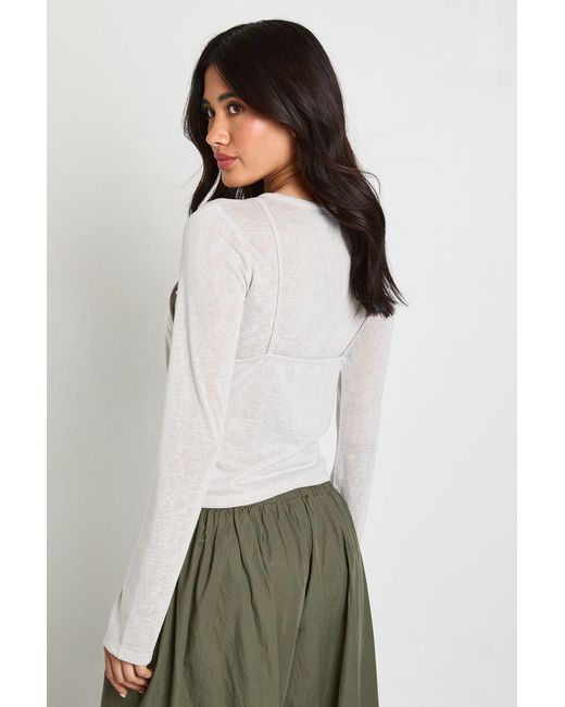 Boohoo Gray Sheer Double Layer Henley Top