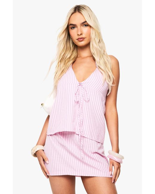 Boohoo White Textured Stripe Halter Top
