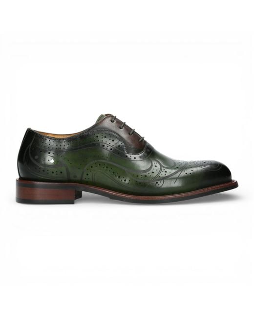LAURA VITA Green Lorenzo Conti Khaki Leather Brogue Oxford Dress Shoes for men