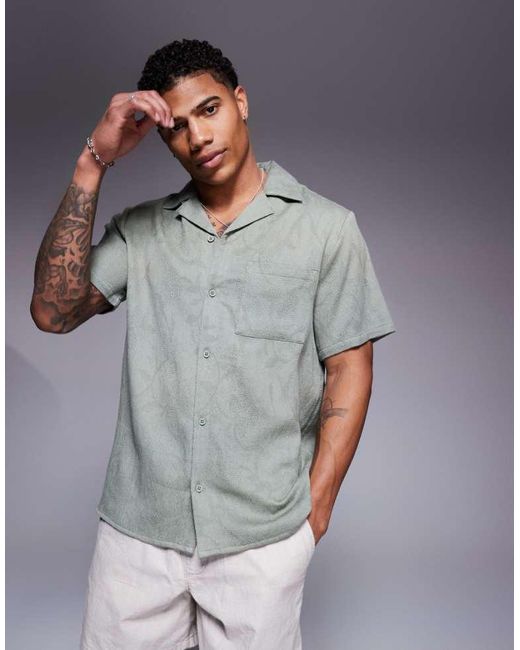 South Beach Gray Textured Short Sleeve Shirt for men