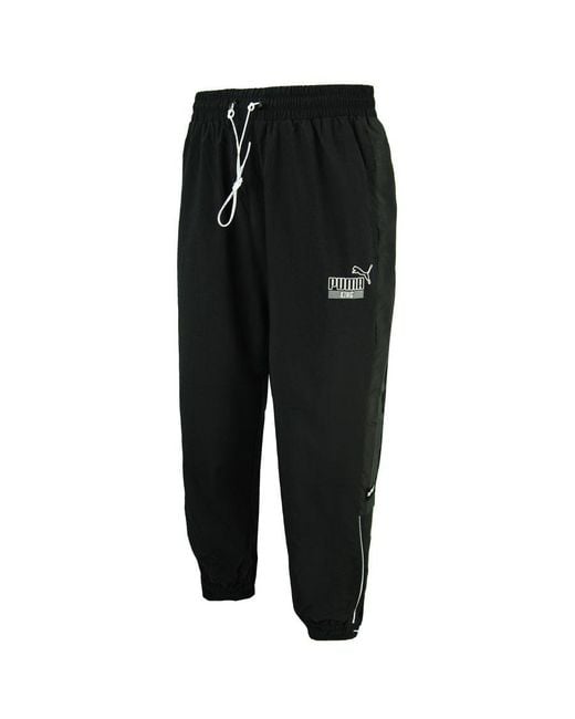 PUMA Black King Logo Woven Track Pants Joggers 598418 01 Nylon for men