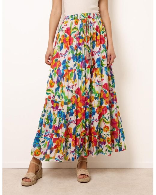 Blue Vanilla White Tiered Bright Maxi Skirt