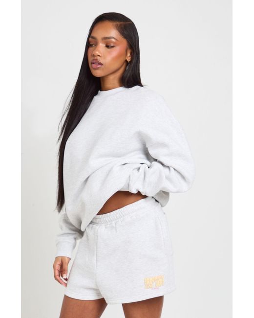 Boohoo White Brooklyn Ath Dept Puff Print Sweatshirt Short Tracksuit