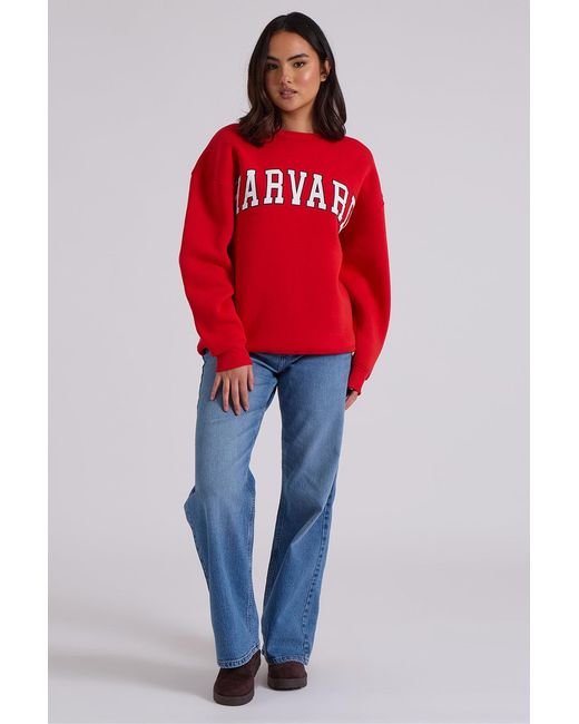Urban Bliss Red Harvard Oversized Sweatshirt