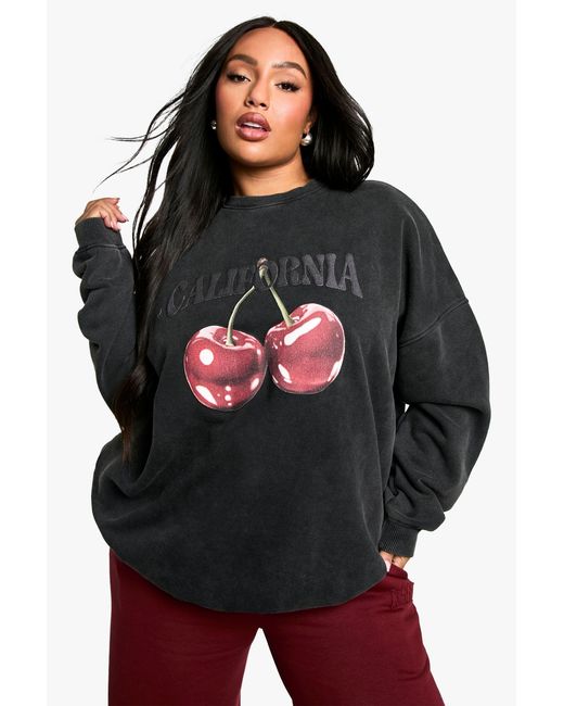 Boohoo Black Plus California Cherry Oversized Sweatshirt