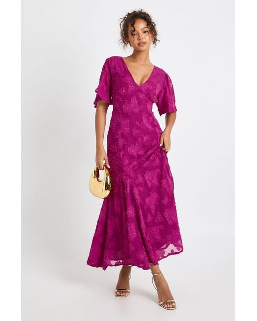 Boohoo Pink Burnout Floral Angel Sleeve Midaxi Dress