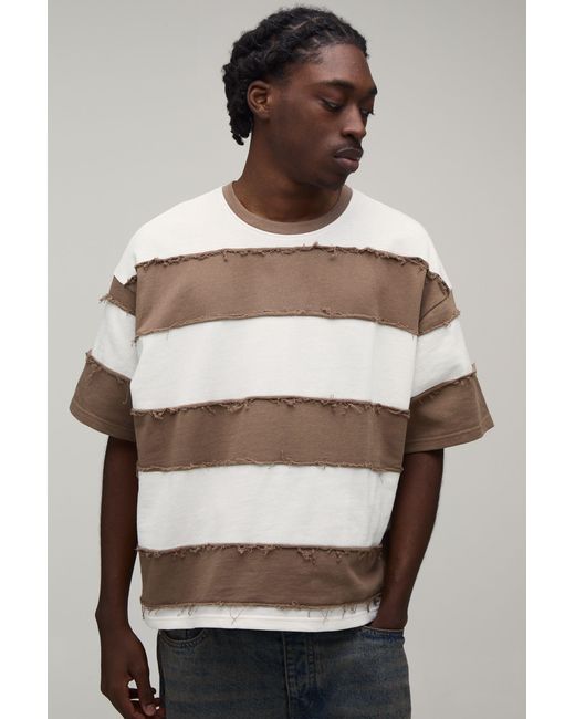 BoohooMAN Gray Oversized Boxy Distressed Short Sleeve T-Shirt for men