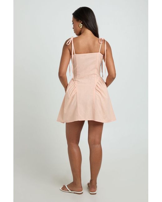 Boohoo Natural Linen Tie Shoulder Skater Dress