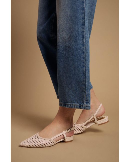 Oasis Blue Brandie Faux Leather Woven Slingback Pointed Flat Shoes