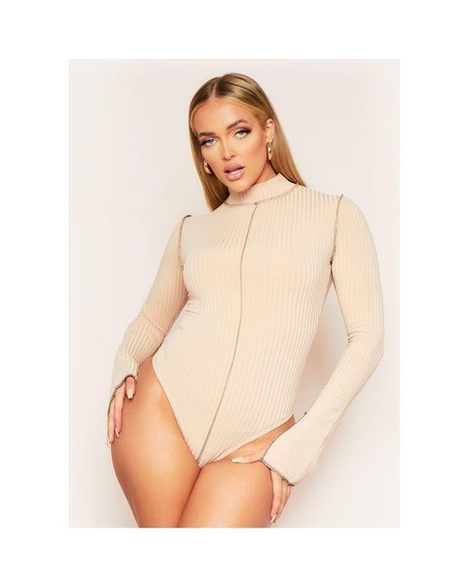 Missy Empire Natural Missy Empire Stitch High Neck Bodysuit