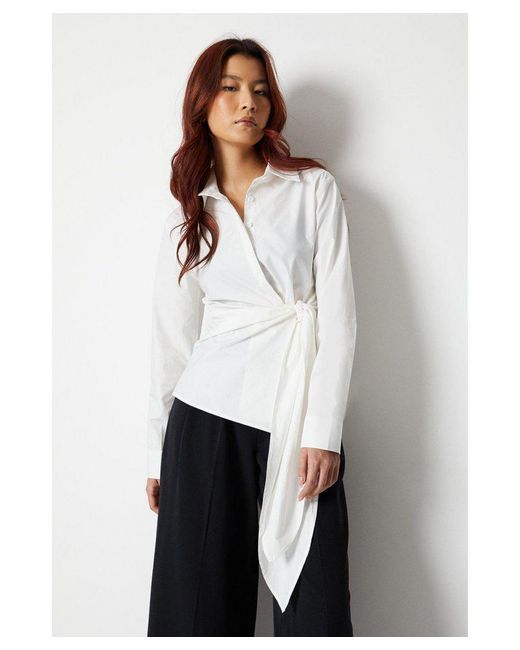Warehouse White Wrap Over Tie Front Shirt
