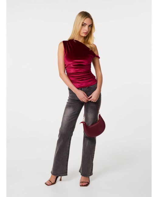Pink Vanilla Red Twist Shoulder Velvet Top