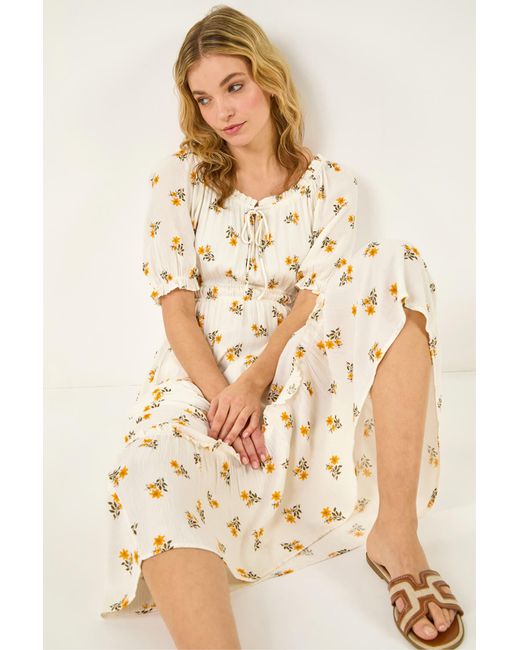 D.u.s.k Natural Floral Crinkle Midi Dress