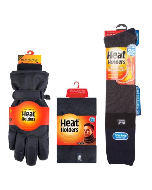 Heat Holders Black Ski Set Neckwarmer Gloves & Thermal Ski Socks Winter Wear for men