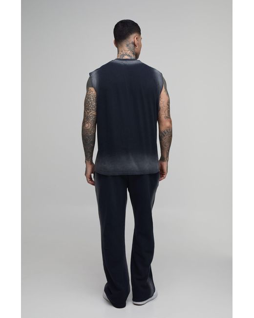 BoohooMAN Blue Tall Oversized Spray Seam Wash Tank & Jogger Set for men