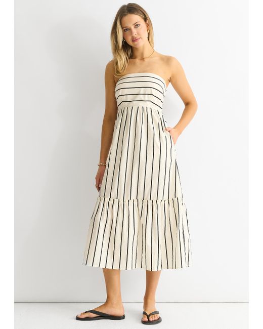 Gini London White Stripe Cotton Bardot Smock Midi Dress