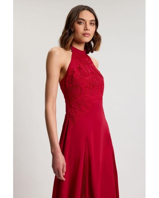 Karen Millen Petite Cutwork Embroidered Woven Maxi Dress With Pleated Godets