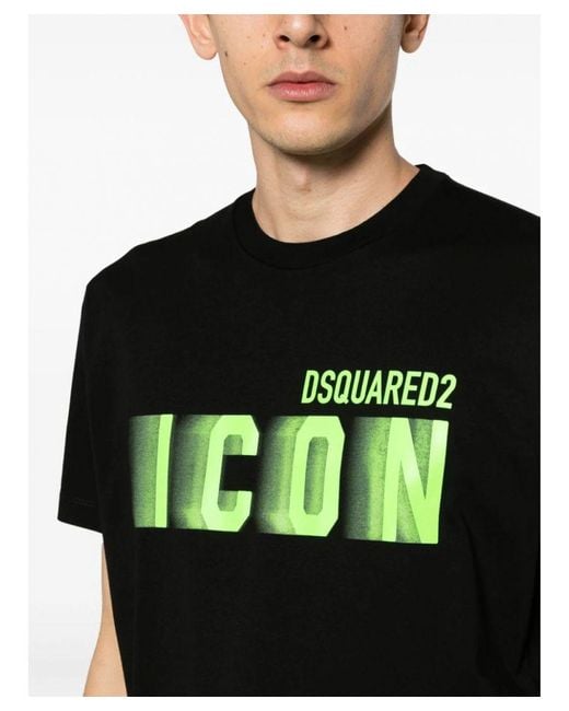 DSquared² Icon Blur Cool Green Logo Katoenen T-shirt In Zwart in het Black voor heren