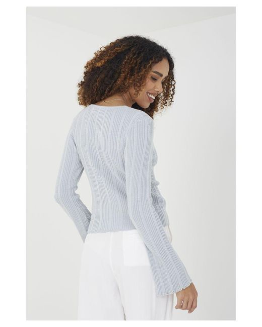 Brave Soul White 'Ripley' Ribbed Knitted Cardigan With Wide Sleeve