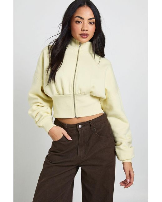 Boohoo Natural Funnel Neck Cinched Waist Zip Through