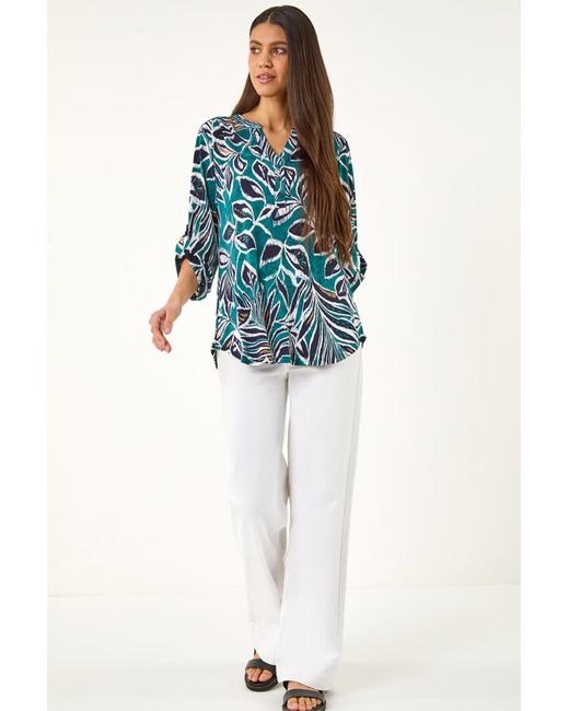 Roman Blue Textured Leaf Print Shirt