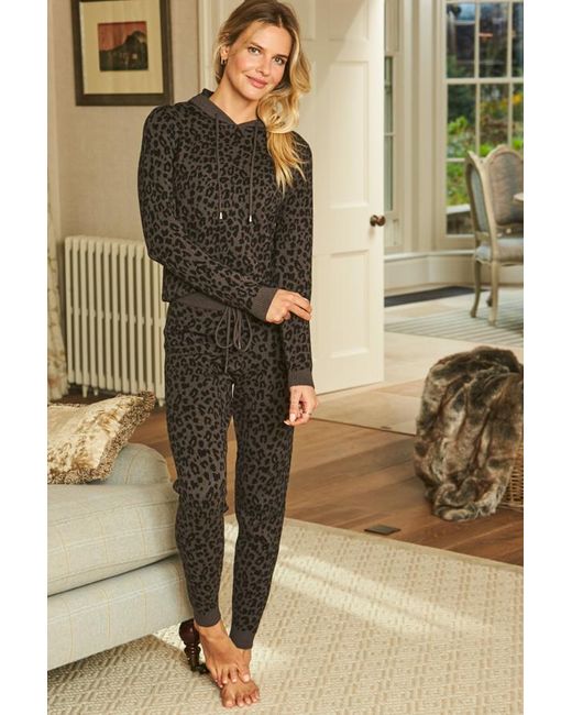 Sosandar Metallic Charcoal Leopard Print Knitted Loungewear Joggers Nylon