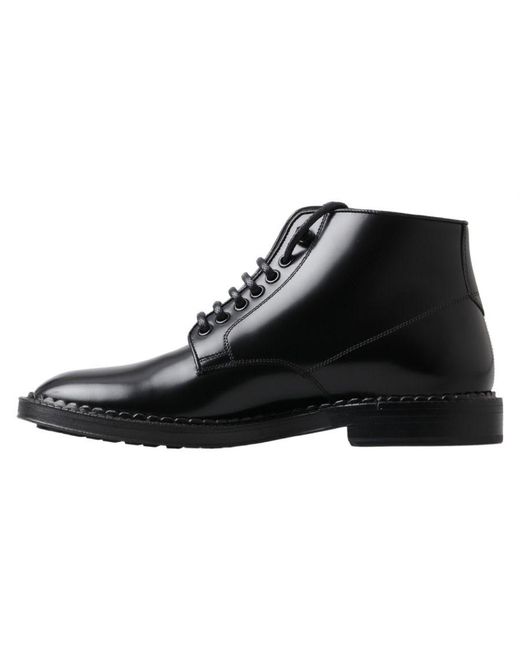 Dolce & Gabbana Black Leather Short Boots Lace Up Shoes for men