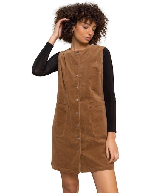 D.u.s.k Brown Corduroy Button Detail Pinafore Dress