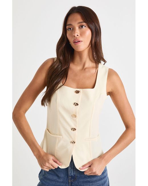 Boohoo White Square Neck Button Waistcoat